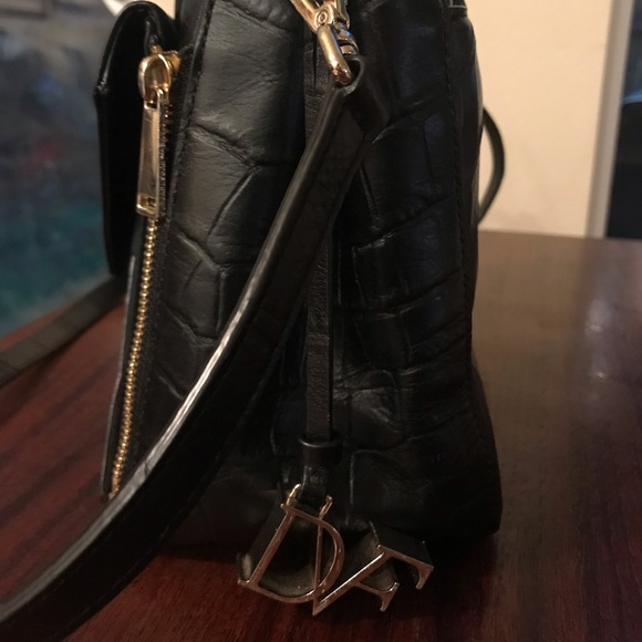 Diane Von Furstenberg DVF Secret Agent Tote Bag Purse Black Croc Embossed HTF - Picture 4 of 16
